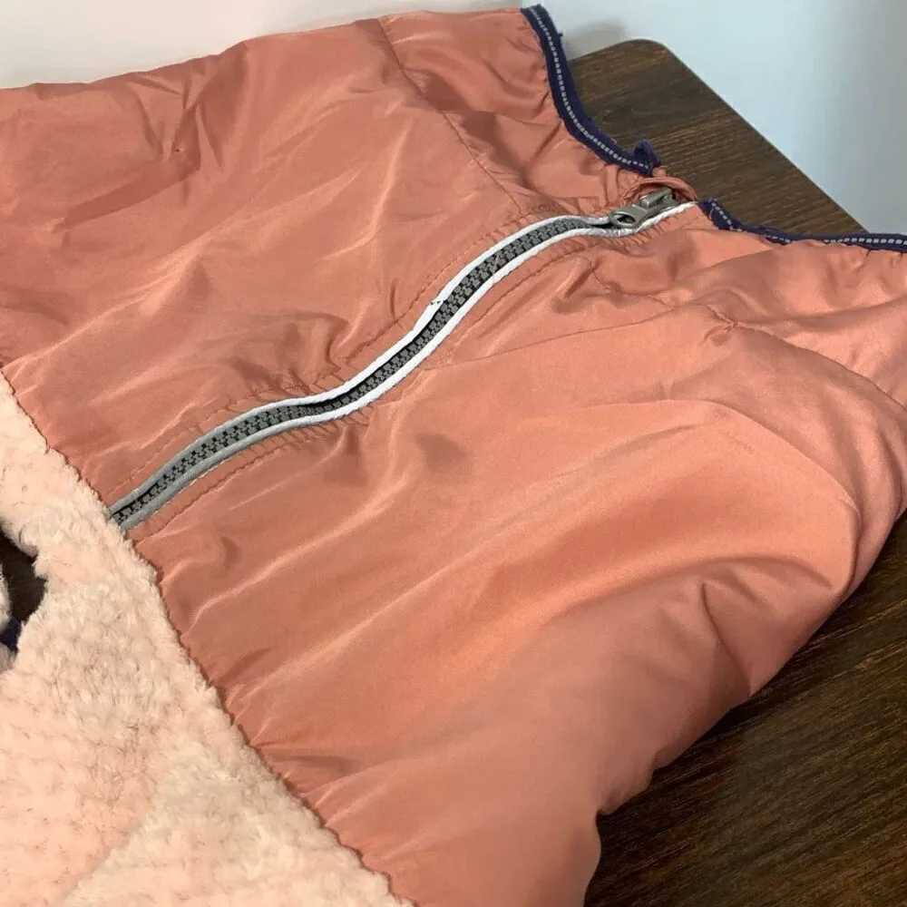 Top Paw Zipper Closure Lined Outerwear Two Tone Reflective Fleece Dog Coat Pink